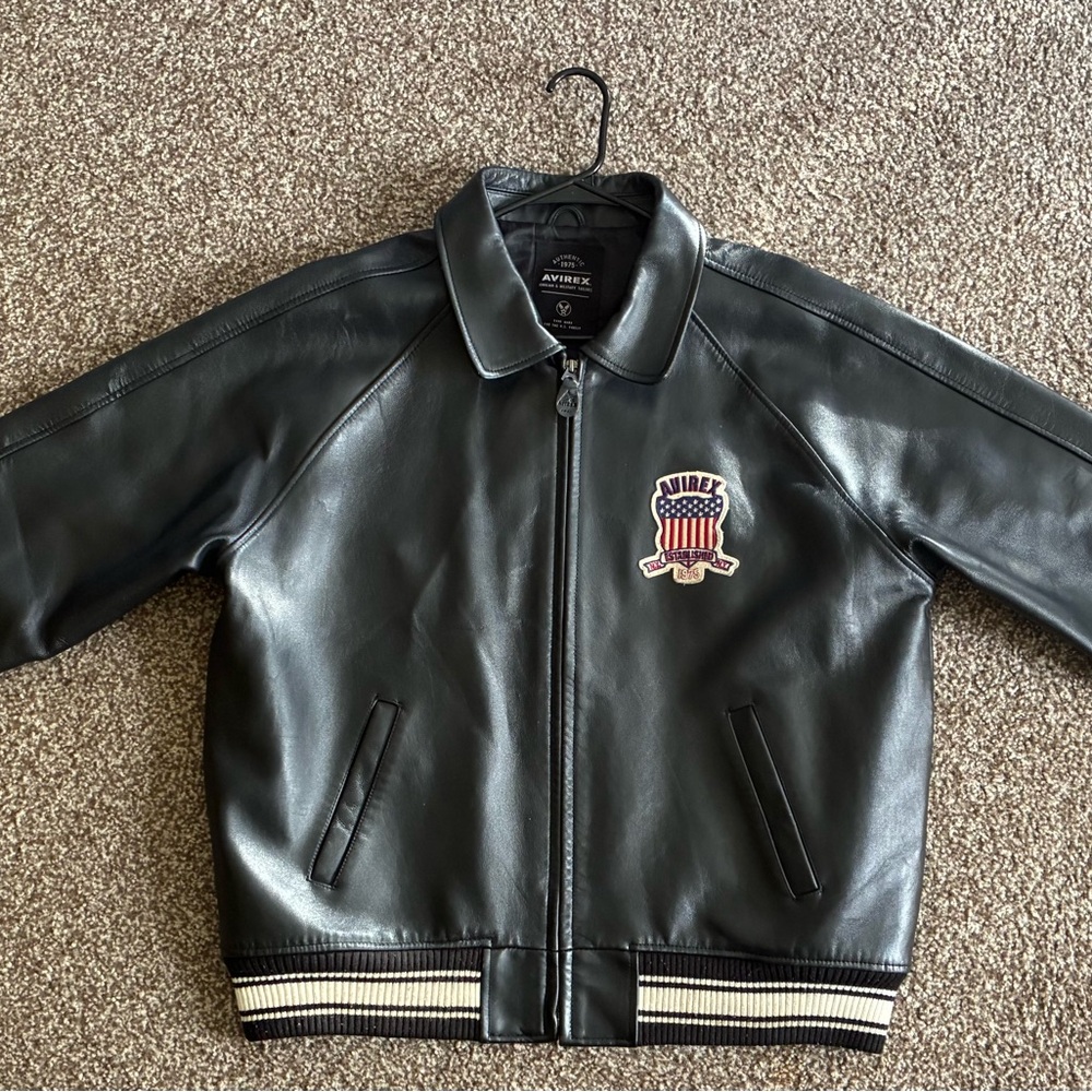 Avirex Black Leather Jacket with Zipper